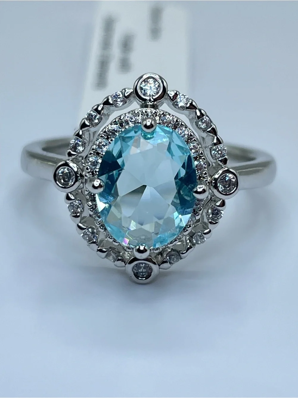 Swarovski Crystal Elements Aquamarine Blue Crystal Halo Art Deco Ring Sz 10